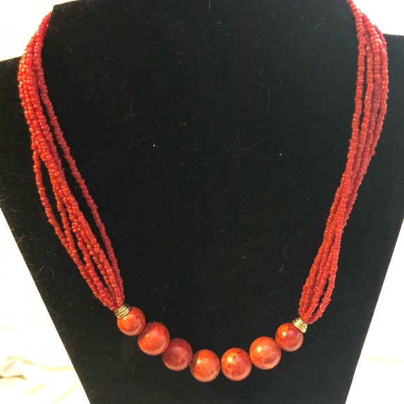 Red Sea bead & big bead necklace - Picture 2 of 2